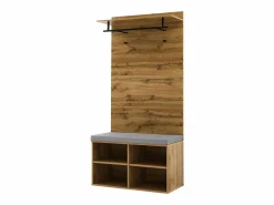 Perchero de pasillo con banco para zapatos y barra para ropa, estantes ajustables - Natural^OKWISH New