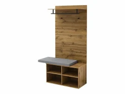 Perchero de pasillo con banco para zapatos y barra para ropa, estantes ajustables - Natural^OKWISH New
