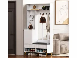 OKWISH Armario De Entrada|Perchero de pasillo con banco tapizado, 4 ganchos, 2 cajones - - 100x35x180 cm