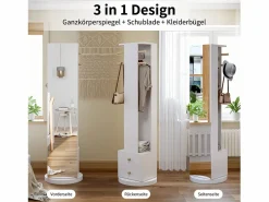Perchero de pie de madera maciza con cajón para espejo y sombrero –^ Outlet