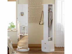 Perchero de pie de madera maciza con cajón para espejo y sombrero –^ Outlet