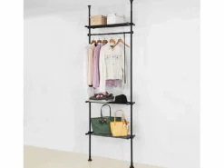 Sobuy Perchero de Ropa Telescópico Altura Ajustable 233-300 cm,Perchero Extensible con 1 Barras y 3 baldas KLS07-SCH ES Negro Best