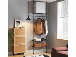 Sobuy Perchero de Ropa Telescópico Altura Ajustable 233-300 cm,Perchero Extensible con 1 Barras y 3 baldas KLS07-SCH ES Negro Best