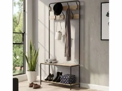 Perchero entrada 2 baldas 7 colgadores roble cambrian negro 80x170x30 cm Negro / Color natural claro Discount