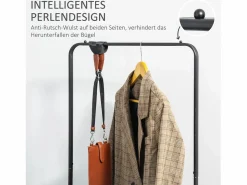 Perchero móvil con barra y estantes, acero , ruedas bloqueables (56,5x31,5x152,5cm) Negro Outlet