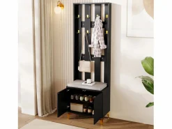 Perchero con banco para zapatos - Puertas onduladas, ganchos dorados y estantes ajustables - Muebles modernos para recibidor^OKWISH New