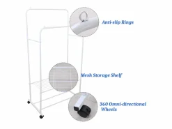 Fativo Perchero rodante armario doble con ruedas perchero 80,5x51x155cm Blanco Discount