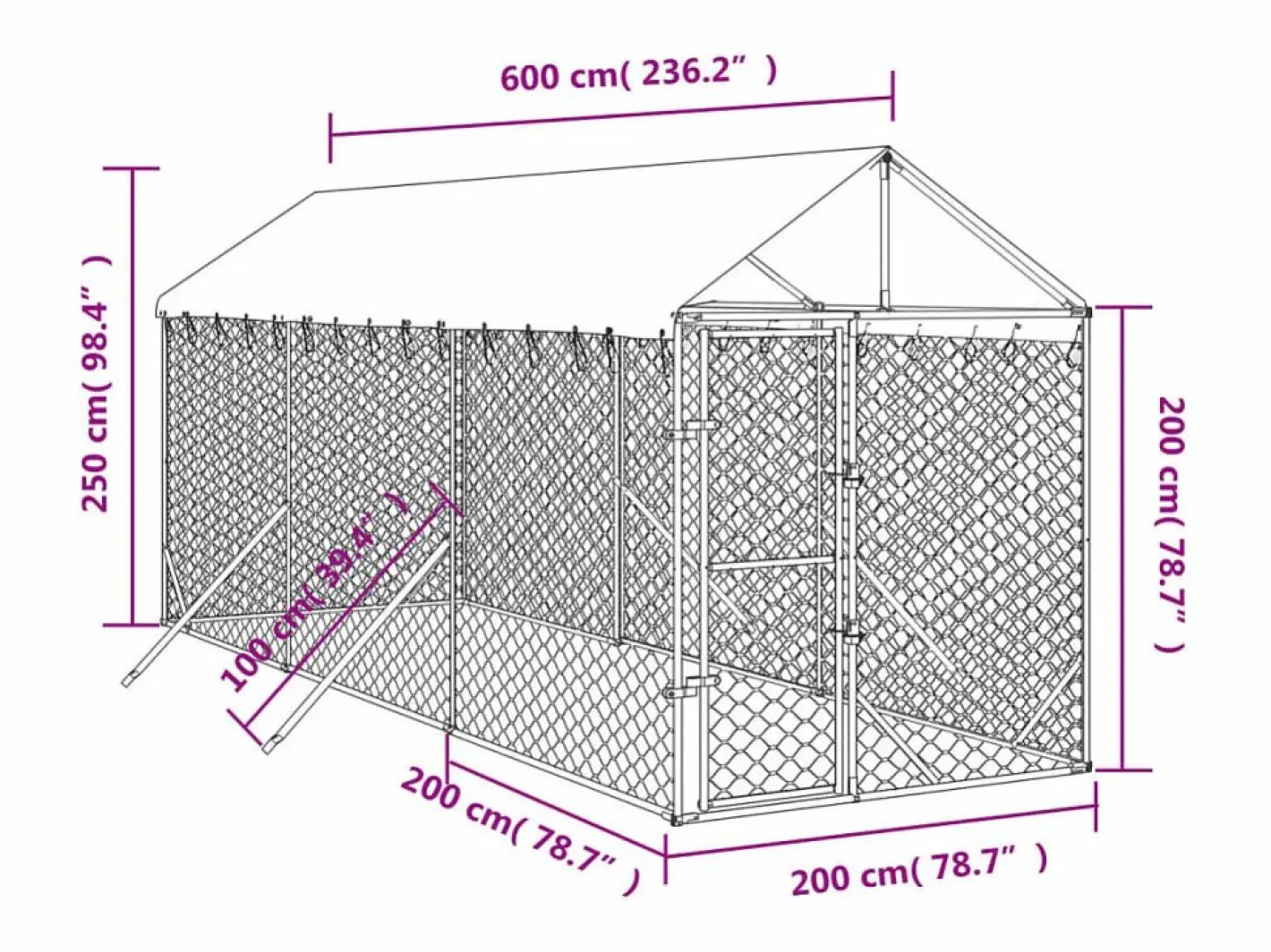 Perrera de exterior con toldo acero galvanizado plata 2x6x2,5 m^Clicnbuy Hot