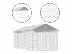 Clicnbuy Seguridad Para Mascotas|Perrera de exterior con toldo acero galvanizado plata 3x6x2,5 m