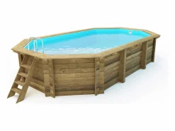 Habitat et jardin Piscina de madera " Brazilia " 5,86 x 3,86 x 1,20 m - Cubierta con burbujas 180 µ - Cubierta de invierno 280 g/m². Marru00f3n Clearance
