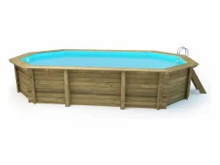 Habitat et jardin Piscina de madera "Brazilia 145" 5,86 x 3,86 x 1,44 m - cubierta de burbujas de 180 µ - cubierta de invierno de 280 g/m². Marru00f3n Hot