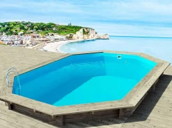 Piscina de madera "Brazilia" 5,86 x 3,86 x 1,20 m + bomba de calor reversible "Simplicity by Hayward" ON/OFF - 5 kW - Blanco^Habitat et jardin Outlet