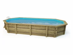 Habitat et jardin Piscina De Madera|Piscina de madera "Ibiza" - 8.57 x 4.57 x 1.31 m - Cubierta burbuja 180 µ - Cubierta de invierno 280 g/m2