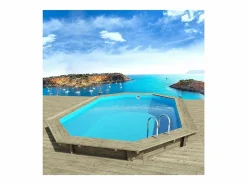 Habitat et jardin Piscina de madera "Miami" - 4,86 x 3,36 x 1,20 m + minibomba de calor de 3,5kW - Metal - Gris Marru00f3n Clearance