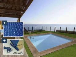 Habitat et jardin Piscina De Madera|Piscina de madera rectangular "Maldivas" - 3,20 x 3,20 x 1,24 m + cubierta de burbujas de 180 µ - cubierta de invierno de 280 g/m².