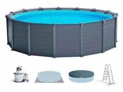 Intex Piscina Tubular|Piscina desmontable Graphite Grey Panel 16805L con depuradora+accesorios gris Ø478x124 cm