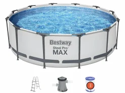 Bestway Piscina Desmontable Tubular Steel Pro Max 366x100 cm con Depuradora Cartucho 2.006 L/H y Escalera Blanco Clearance