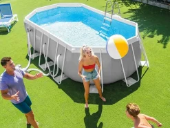Intex Piscina Tubular|Piscina elevada ovalada 503x274x122cm con bomba, escalera y accesorios