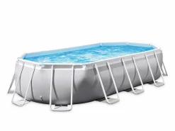 Intex Piscina elevada ovalada 610x305x122cm con escalera y bomba 26798 Gris claro New