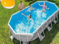 Intex Piscina elevada ovalada 610x305x122cm con escalera y bomba 26798 Gris claro New