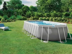 Intex Piscina elevada ovalada 610x305x122cm con escalera y bomba 26798 Gris claro New