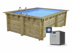 Habitat et jardin Piscina rectangular de madera "Maldives" - 3,20 x 3,20 x 1,24 m + bomba de calor 3,5 kw/h - Hayward - "Micro" - Negro Marru00f3n Sale