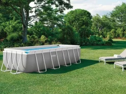 Intex Piscina Tubular|Piscina rectangular 400x200x100 cm sobre suelo con bomba y escalera