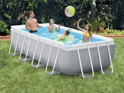 Intex Piscina Tubular|Piscina rectangular 400x200x100 cm sobre suelo con bomba y escalera