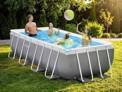 Intex Piscina Tubular|Piscina rectangular 400x200x100 cm sobre suelo con bomba y escalera