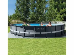 Intex Piscina Tubular|Piscina redonda desmontable Ultra XTR Frame 30079L con depuradora gris oscuro Ø610x122 cm