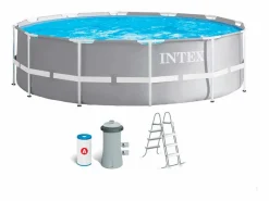 Intex Piscina redonda 366x99 cm con depuradora y escalera Gris Hot