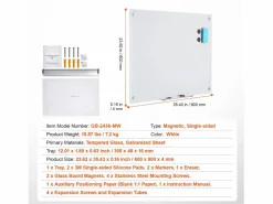 Pizarra Magnética de Cristal SucceBuy, 90 x 60cm, Borrado en Seco Sin Marco^ Online