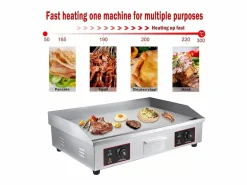 DripeX Barbacoa|Placa de parrilla eléctrica de 4400W, con bandeja de recolección de aceite, 2 zonas, 300 ° C, 73x48x23cm
