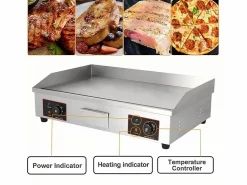 DripeX Barbacoa|Placa de parrilla eléctrica de 4400W, con bandeja de recolección de aceite, 2 zonas, 300 ° C, 73x48x23cm