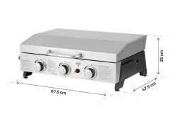 Plancha de asar a gas con 3 quemadores y tapa metálica 