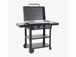 Sweeek Plancha de gas 3 quemadores acero inoxidable con carrito, 12kw Negro