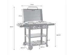 Sweeek Plancha de gas 3 quemadores acero inoxidable con carrito, 12kw Negro