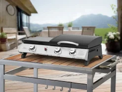 Habitat et jardin Plancha Cocina|Plancha de gas con tapa "Rasio" - 7,5 KW - 3 fuegos - Negra