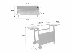 Sweeek Plancha de gas de 3 quemadores 7,5kw + carro Negro New