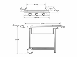 Happy Garden Plancha Cocina|Plancha de gas MÉRIDA 3 quemadores 6kW + carrito -