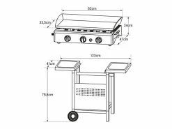 Happy Garden Plancha de gas SÉVILLE 3 quemadores 7,5kW + carrito Negro Sale