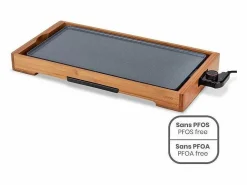 Livoo Plancha Cocina|Plancha eléctrica de bambú DOC322 2200W, placa desmontable de fundición de aluminio con recubrimiento cerámico, termostato regulable