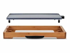 Livoo Plancha Cocina|Plancha eléctrica de bambú DOC322 2200W, placa desmontable de fundición de aluminio con recubrimiento cerámico, termostato regulable