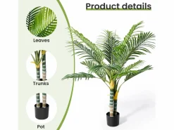 DripeX Planta artificial - palma en maceta H 120 cm - palma muy realista - 2 troncal y 15 sábanas - con maceta Verde Sale