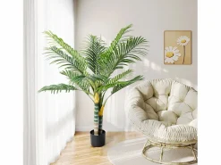 DripeX Planta artificial - palma en maceta H 120 cm - palma muy realista - 2 troncal y 15 sábanas - con maceta Verde Sale