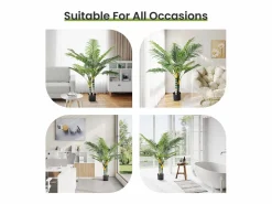 DripeX Planta artificial - palma en maceta H 120 cm - palma muy realista - 2 troncal y 15 sábanas - con maceta Verde Sale
