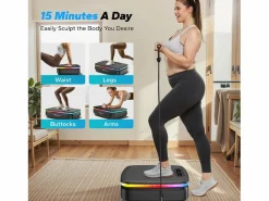 MERACH Plataforma vibratoria , 99 niveles, Bluetooth, luces LED y pantalla, altavoz integrado, control remoto, modo dual, máx. 150 kg, color Negro Discount