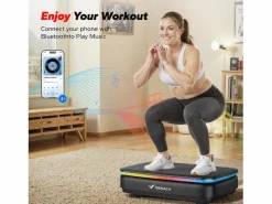 MERACH Plataforma vibratoria , 99 niveles, Bluetooth, luces LED y pantalla, altavoz integrado, control remoto, modo dual, máx. 150 kg, color Negro Discount