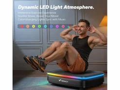 MERACH Plataforma vibratoria , 99 niveles, Bluetooth, luces LED y pantalla, altavoz integrado, control remoto, modo dual, máx. 150 kg, color Negro Discount