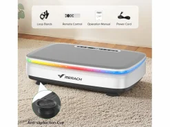 MERACH Plataforma Vibratória , 99 Níveis, Bluetooth, Luzes e Ecrã de LED, Altifalante Integrado, Controlo Remoto, Modo duplo, Máx 150 kg, Branco Blanco New